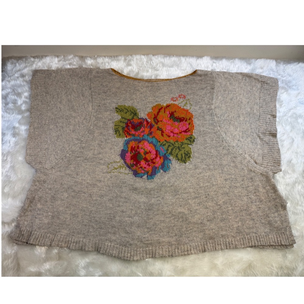 Angel of the North Anthropologie Floral Knit Sweater Vest Cotton Blend Large